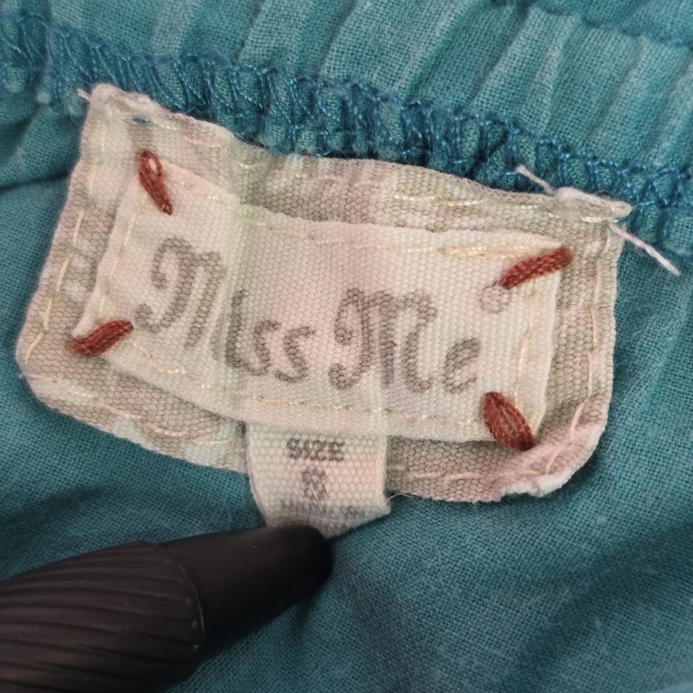 Miss Me Strapless Embroidered Lined Mini Dress Teal Cotton Small Boho Festival - Picture 8 of 9